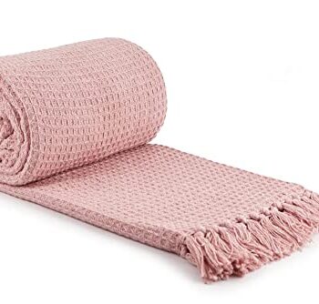 Emma Barclay Plaster miodu – bawełna z recyklingu, gładka, teksturowane krzesło, sofa, narzuta na sofę, koc w kolorze różowo-różowym, 178 x 254 cm