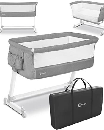 LIONELO Theo 2 w 1 łóżeczko dostawne i turystyczne, regulowana wysokość, moskitiera, wysokiej jakości materac, zwijana ścianka boczna, organizer w zestawie, modny design