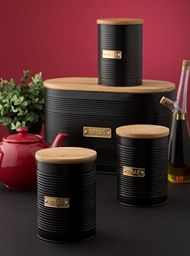 Typhoon Living Brotkasten mit Bambus Deckel, Schwarz Matt / Gold, 34 x 19.5 x 20.5 cm - obrazek 5