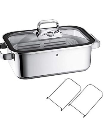 WMF Vitalis Dampfgarer/Bräter, Compact, Glasdeckel mit Silikonrand, Thermometer, Garblech Edelstahl Cromargan spülmaschinengeeignet Induktion, 35 x 21,5 x 10 cm, V 3,5 l
