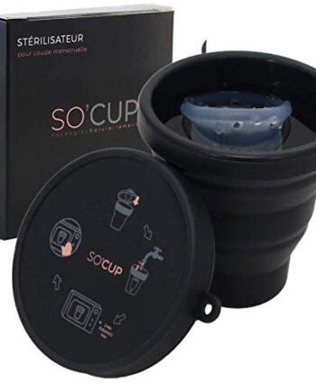 SOCUP Faltbarer Sterilisator für alle Arten von Menstruationstasse - 100% Medizinisches Silikon - Gebrauchsanweisung auf dem Deckel