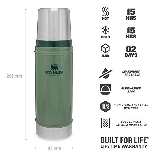 Stanley Classic Legendary Thermosflasche 473ml Hammertone Green - Edelstahl Thermoskanne - BPA-frei - Thermos Hält 15 Stunden Heiß oder Kalt - Deckel Fungiert Auch als Trinkbecher - Spülmaschinenfest - obrazek 4