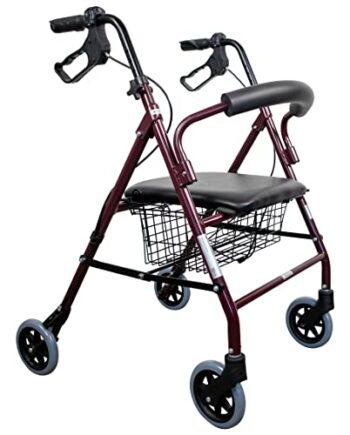 Mobiclinic, Chodzik, Escorial, Siedzisko dla seniora, Chodzik na cztery koła, Aluminium, Składanego, Lekkiego, Siedzisko i oparcie, Zawiera kosz na zakupy, Bordowy
