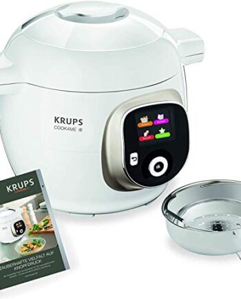 Krups Cook4Me+ Multikocher CZ7101 | inkl. Rezeptbuch | 6L Kapazität | Elektrischer Schnellkochtopf | 150 Vorprogrammierte Rezepte | Intuitives LCD-Display | 1600W | Dampfgaren | Anbraten | weiß