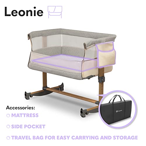 LIONELO Leonie łóżeczko dostawne i turystyczne, regulowana wysokość, wysokiej jakości materac, zwijana ścianka boczna, torba transportowa w zestawie, modny design - obrazek 5