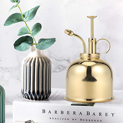 4YANG 300ml Retro Messing Gießkanne Vintage Kupfer Metall Gartenblumen Pflanzenbau Handwerk Gartentopf Werkzeug Sprühflasche Handbewässerungsausrüstung (Silber) (Gold) - obrazek 2