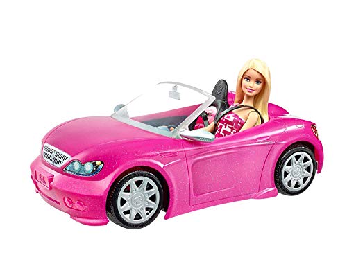 Barbie Playset with Sparkly Pink 2-Seater Toy Convertible Car Featurin