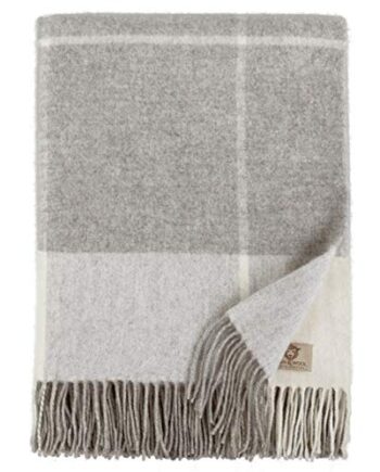 Len & Cotton Luksusowa kratka Olivia - 100% wełna merynosowa, szary/bi