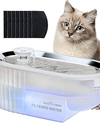 WEGOLIMME Trinkbrunnen für Katze Edelstahl 2,5L Katzenbrunnen Haustier Wasserbrunnen Katzen Wasserspender Hunde Trinkbrunnen mit Nachtlicht und 8 Aktivkohlefilter