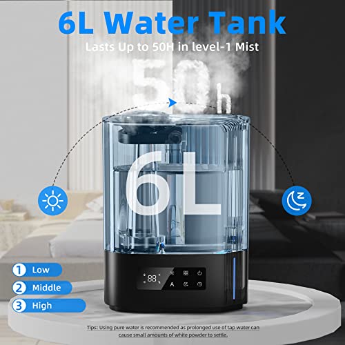CONOPU Nawilżacz powietrza 6 l ultradźwiękowy nawilżacz powietrza o stałej temperaturze do użytku domowego z trzema trybami cichy nawilżacz powietrza z wieloma trybami wilgotności i funkcją czasu - obrazek 9