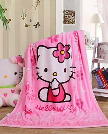 YIMU Koc kreskówka Hello Kitty nadruk narzuta koc miękki pokrowiec flanelowy przytulny pluszowy koc polarowy dla chłopców dziewcząt dzieci maluch dziecko (Hello Kitty 1)