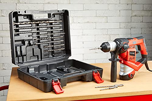 Einhell 4258253 Bohrhammer TC-RH 900 Kit (900 W, 4100 min.-1 Schlagzahl, 3 J Schlagstärke, Hammerbohren, Bohren und Meißeln mit Meißelfixierung, inkl. 12-teiligem Bohrer- & Meißelset, Koffer) - obrazek 2