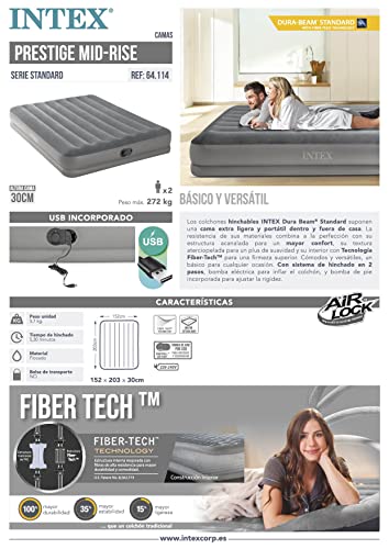 Intex Łóżko dmuchane Dura-Beam Prestige Mid-Rise, pompa USB, 152 x 203 x 30 cm (dł. x szer. x wys.), 64114 - obrazek 2
