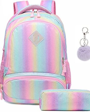 Plecak dziewczęcy, plecak szkolny, tęczowy, brokat, plecak dziecięcy, torba szkolna, zestaw dla nastolatków, kolorowy plecak szkolny, damski na co dzień, na podróż do pracy