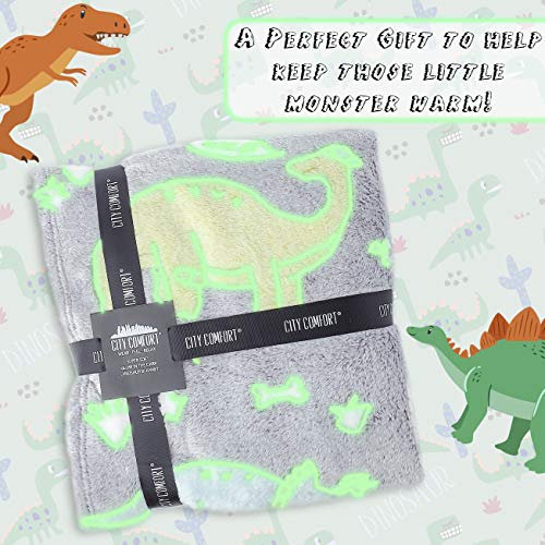 CityComfort Koc z dinozaura, przytulny i dekoracyjny koc flanelowy dla dzieci, koc z polaru Sherpa, ciepły polar, wspaniały prezent dla miłośników dinozaura - obrazek 4