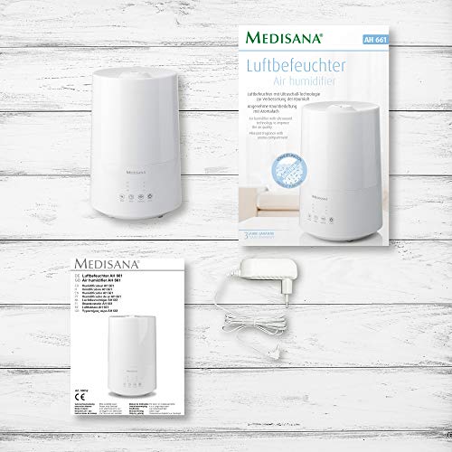 medisana AH 661 Nawilżacz powietrza ultradźwiękowy oczyszczacz powietrza do sypialni i salonu nebulizator z przegródką na aromaty i funkcją ogrzewania przeciw suchemu powietrzu 3 5 litra - obrazek 2
