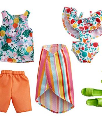 ​Modny zestaw Barbie z 1 strojem i 1 dodatkiem do lalki Barbie i 1 dla lalki Kena, prezent dla dzieci w wieku od 3 do 8 lat