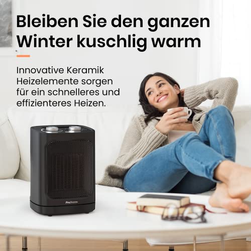 Pro Breeze Mini ceramiczny termowentylator o mocy 1800 W, z dwoma poziomami mocy, automatyczna oscylacja i poziom chłodzenia do łazienki, salonu, biura, na taras – czarny - obrazek 5