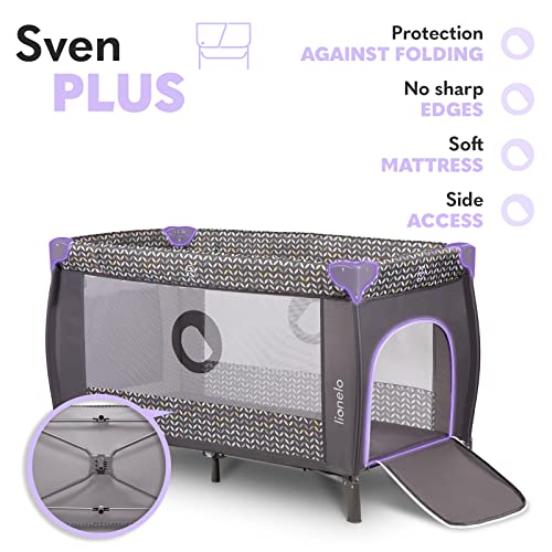 LIONELO Sven Plus 2 w 1, łóżeczko turystyczne i kojec, przewijak, moskitiera, funkcja bujania, baldachim z moskitierą, zabezpieczenie przed złożeniem, wejście boczne (Szary) - obrazek 6