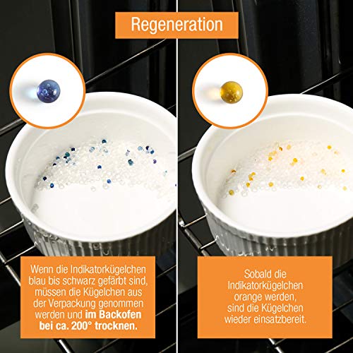 Amazy Silikonowy woreczek żelowy (40 x 10 g) w zestawie z woreczkiem jutowym i kulkami wskaźnikowymi – zapakowany próżniowo żel krzemionkowy jako środek osuszający (regenerujący) do wiązania wilgoci – chroni przed wilgocią i mufką - obrazek 3