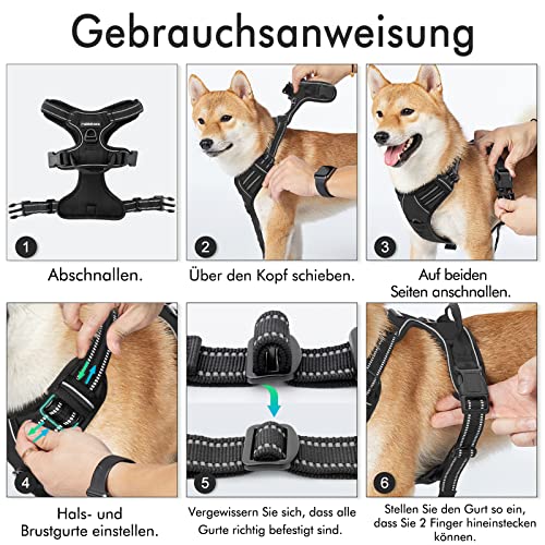 rabbitgoo No-Pull Hundegeschirr für mittelgroße Hunde Welpengeschirr Einstellbar Weich Geschirr Sicher Kontrolle Brustgeschirr Gepolstert Schwarz M - obrazek 3