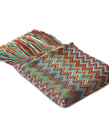 Galatée Wysokiej jakości koc pled kolorowy, wzory, boho, bawełna, przytulny koc, narzuta na sofę, koc do spania, koc dzienny na kanapę – 130 x 230 cm – czerwony