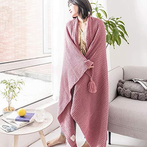 AUSTINCIAGA Koc z dzianiny, pled, na sofę, narzuta, obrus, nordycki, ciepły, miękki, z frędzlami, ręcznie wykonany, na plażę, piknik, wszystkie pory roku (różowy, 150 x 200 cm) - obrazek 6