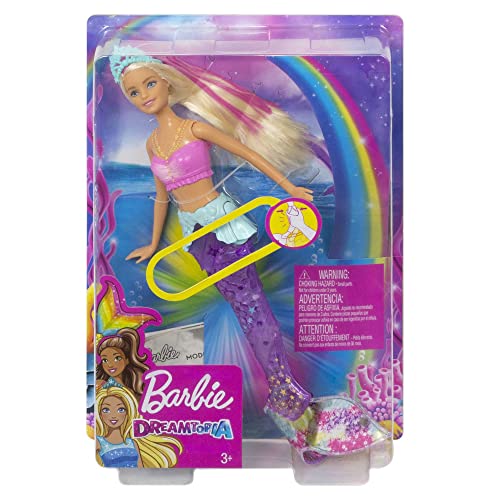 Barbie, Lalka Magiczna Syrenka Ze Światełkami I Falującym Ogonem 30 Cm Blondynka Z Różowymi Pasemkami GFL82 - obrazek 2