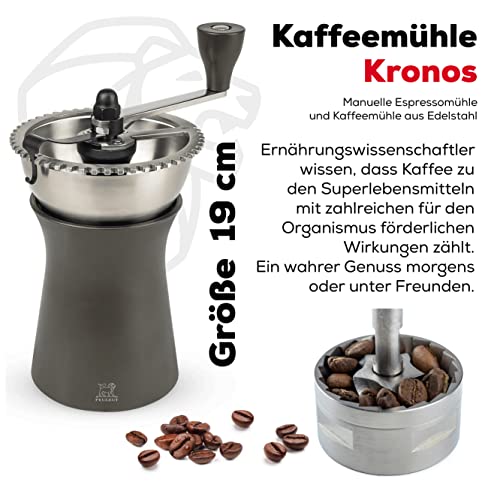 Peugeot Kaffeemühle Kronos 19 cm Schokolade I Hochwertige Kaffeemühle manuell aus robustem Edelstahl & Kunststoff I Kaffeezubehör I Hergestellt in Frankreich - obrazek 5