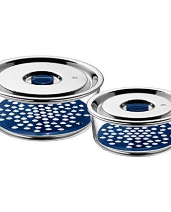 WMF Vorratsdosen-Set 2-teilig Top Serve rund aus Glas mit Abtropfgitter und luftdichtem Deckel mit Frische-Ventil Multifunktions-Schalen zum Vorbereiten, Aufbewahren und Servieren