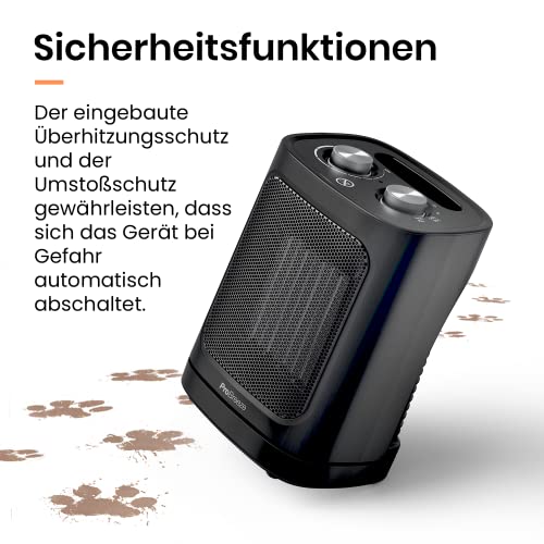 Pro Breeze Mini ceramiczny termowentylator o mocy 1800 W, z dwoma poziomami mocy, automatyczna oscylacja i poziom chłodzenia do łazienki, salonu, biura, na taras – czarny - obrazek 6