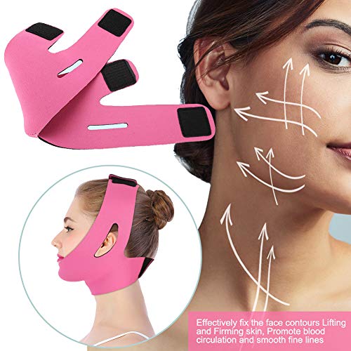 Gesicht Abnehmen Cheek Maske, V Face Line Gürtel Atmungs Kinn heben Anti Falten Schlafmaske Strap (Rose Red) - obrazek 5