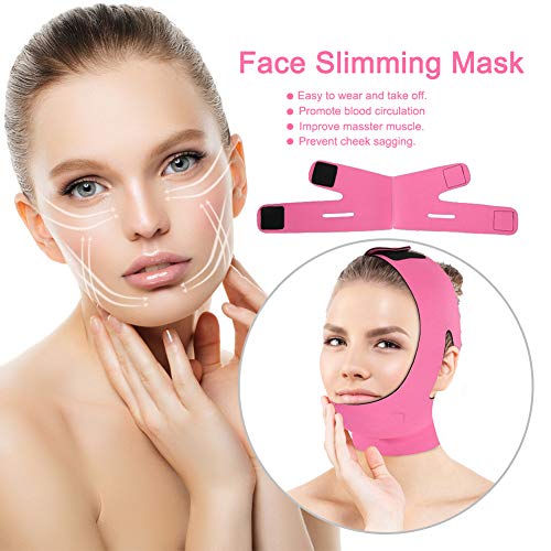 Gesicht Abnehmen Cheek Maske, V Face Line Gürtel Atmungs Kinn heben Anti Falten Schlafmaske Strap (Rose Red) - obrazek 7
