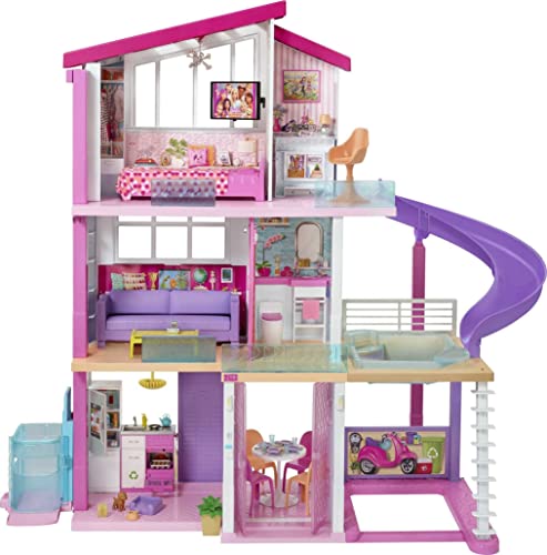 Barbie, Dreamhouse Idealny Domek Dla Lalek Z Nową Windą (Na Wózek Inwalidzki), Basenem I Zjeżdżalnią GNH53