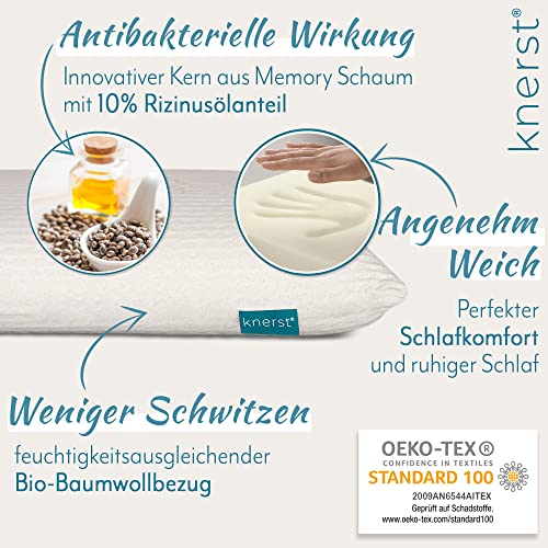 Ergonomisches Kinderkopfkissen | 50x25 | Made in EU | Öko-Tex | Kinderkissen ab 2 Jahre + Bio Bezug | Kinderkopfkissen Hypoallergen | Flaches Kopfkissen Kleinkind Memory Schaum - obrazek 3