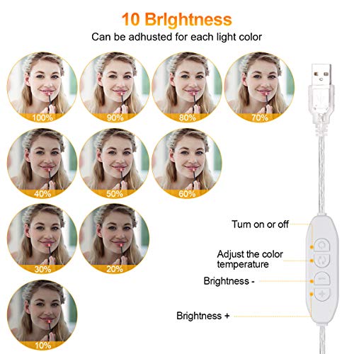 Led Spiegelleuchte, Hollywood Lichter Mit Schalter 3 Farbe Und 10 Dimmbar FüR Schminktisch Leuchte, Schminkleuchte, Spiegellampe FüR Kosmetikspiegel, Schminktisch/Badzimmer Spiegel ,7000 Kelvin - obrazek 6