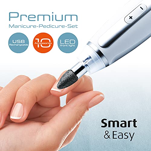 prorelax Maniküre- / Pediküre-Set PREMIUM | Damen/Herren | Professionelles Hand- und Fußpflege-Set mit Akku für Zuhause und unterwegs | 10 hochwertige Aufsätze aus chirurgischem Stahl | Mit LED-Licht - obrazek 7