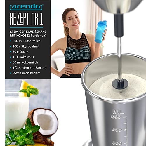 Arendo - Drink Mixer - Eiweiß Shaker - Getränkemixer - elektrischer Standmixer - 500 ml Becher - 22.000 U min - 2 Geschwindigkeitsstufen - Fitness Protein Drinks Smoothies Milchshakes Cocktails - obrazek 5