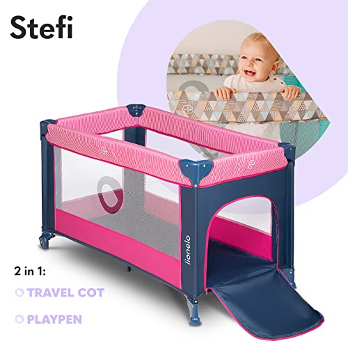 LIONELO Stefi 2 w 1 łóżeczko turystyczne, łóżeczko plus kojec, praktyczne wejście boczne na zamek, wysokiej jakości mata, system szybkiego składania, modny design - obrazek 6