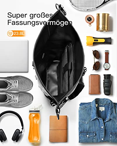 Inateck RollTop plecak na laptopa o przekątnej ekranu 15,6 cala, wodoszczelny, męski i damski, 23 l, plecak rowerowy, plecak szkolny, plecak na uniwersytet, rower, czas wolny, do uprawiania sportu, podróży, jazdy na rowerze, plecak dzienny - obrazek 4