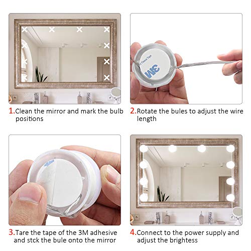 Led Spiegelleuchte, Hollywood Lichter Mit Schalter 3 Farbe Und 10 Dimmbar FüR Schminktisch Leuchte, Schminkleuchte, Spiegellampe FüR Kosmetikspiegel, Schminktisch/Badzimmer Spiegel ,7000 Kelvin - obrazek 4