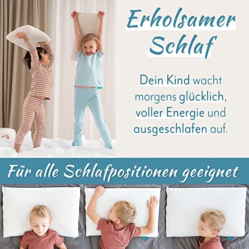 Ergonomisches Kinderkopfkissen | 50x25 | Made in EU | Öko-Tex | Kinderkissen ab 2 Jahre + Bio Bezug | Kinderkopfkissen Hypoallergen | Flaches Kopfkissen Kleinkind Memory Schaum - obrazek 4