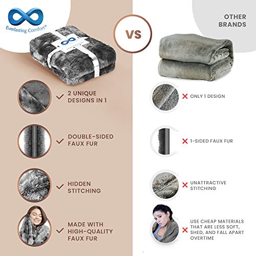 Everlasting Comfort koc ze sztucznego futra, dwustronny, miękki, ciepły, przytulny, luksusowy, puszysty koc na kanapę i łóżko, szary, duży, 165 x 127 cm - obrazek 9