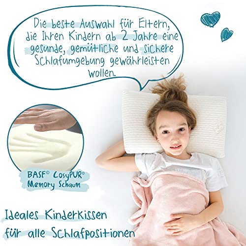 Ergonomisches Kinderkopfkissen | 50x25 | Made in EU | Öko-Tex | Kinderkissen ab 2 Jahre + Bio Bezug | Kinderkopfkissen Hypoallergen | Flaches Kopfkissen Kleinkind Memory Schaum - obrazek 8