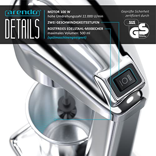 Arendo - Drink Mixer - Eiweiß Shaker - Getränkemixer - elektrischer Standmixer - 500 ml Becher - 22.000 U min - 2 Geschwindigkeitsstufen - Fitness Protein Drinks Smoothies Milchshakes Cocktails - obrazek 6