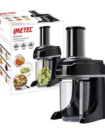 Imetec SP 100 Elektrischer Spiralschneider in 3 Formen Spaghetti, Tagliatelle, Pappardelle, Klingen aus Edelstahl, Behälter BPA-frei, 500 ml, Sicherheitssystem, Schwarz / Silber