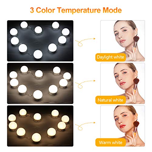 Led Spiegelleuchte, Hollywood Lichter Mit Schalter 3 Farbe Und 10 Dimmbar FüR Schminktisch Leuchte, Schminkleuchte, Spiegellampe FüR Kosmetikspiegel, Schminktisch/Badzimmer Spiegel ,7000 Kelvin - obrazek 7