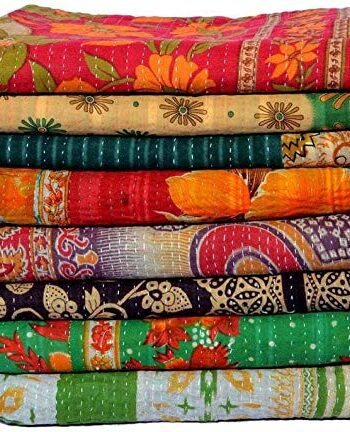 Indyjska kołdra w stylu vintage Kantha ręcznie wykonana narzuta dwustronna narzuta na łóżko tkanina bawełniana BOHEMIAN kołdra (1)