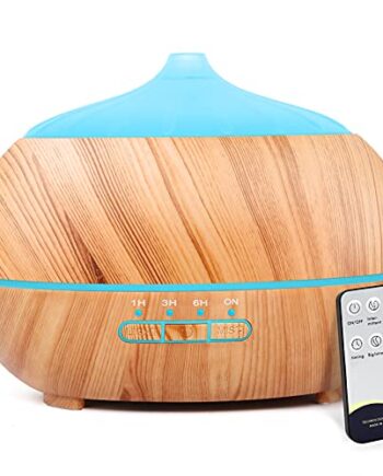 Dyfuzor ultradźwiękowy zapachowy nawilżacz powietrza: 500 ml  dyfuzor olejków eterycznych z pilotem zdalnego sterowania – elektryczna lampa zapachowa drewno