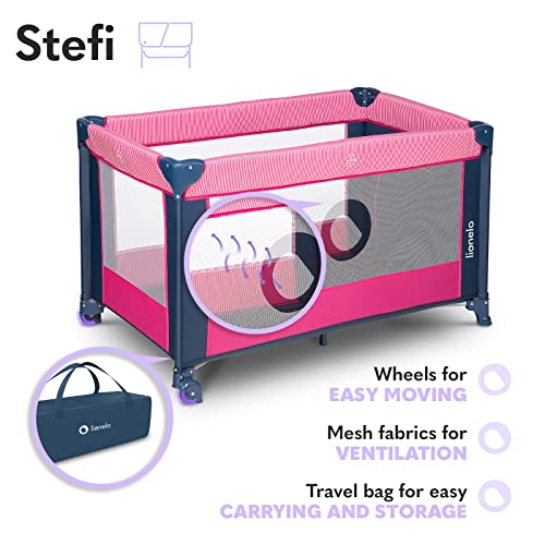 LIONELO Stefi 2 w 1 łóżeczko turystyczne, łóżeczko plus kojec, praktyczne wejście boczne na zamek, wysokiej jakości mata, system szybkiego składania, modny design - obrazek 4